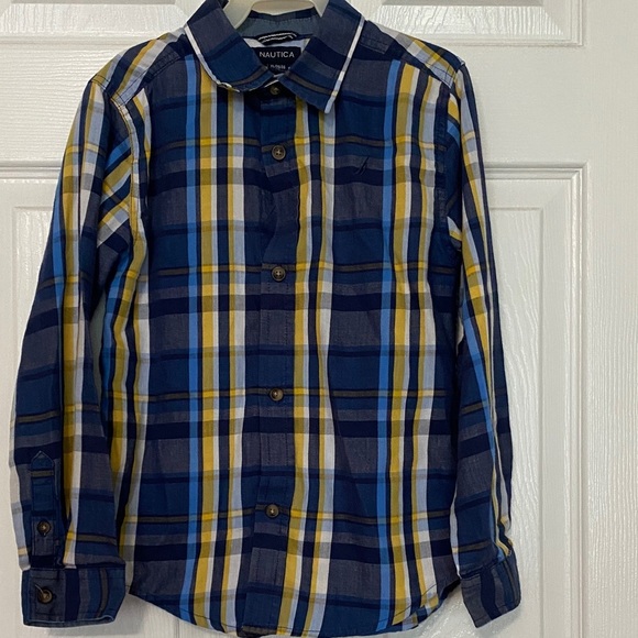 Nautica Kids Yellow and Blue Plaid Button Down Shirt - Picture 1 of 2